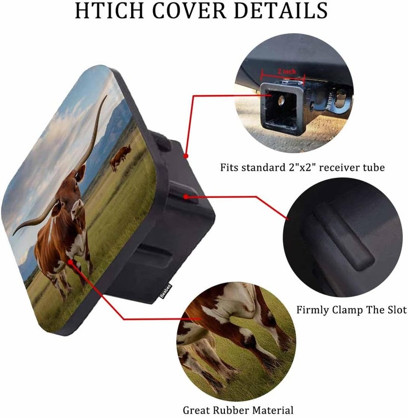 Beabes Hitch Cover Plug Longhorn Bull, 2 Inch Receivers Diameter Wildlife Longhorn Cow Cattle Bull Lightweight Trailer Hitch Tube Cover Hitch Safe Cover for Pickups SUVs Cars - Image 3